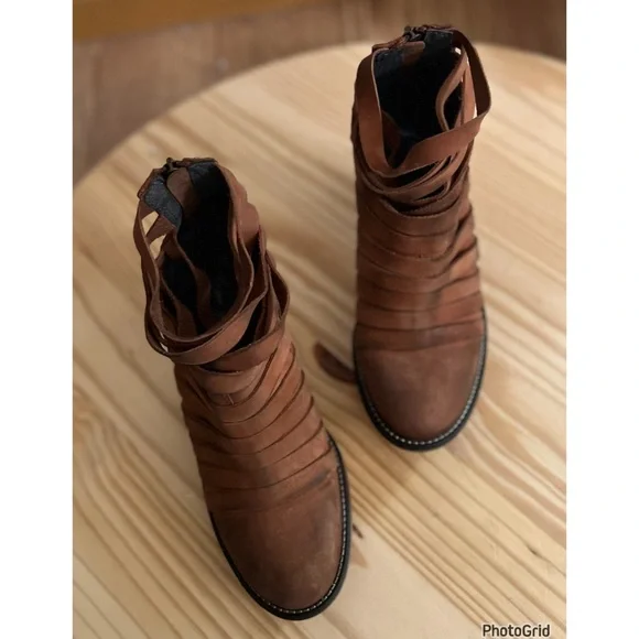 Free People Hybrid Brown Strappy Ankle Boots 6.5 - Picture 4 of 6
